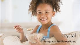  Presentation with young children - Cool new presentation theme with young girl eating cereal backdrop and a coral colored foreground