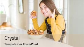  Presentation with chocolate chip - Presentation having young girl eating chocolate chip background and a coral colored foreground