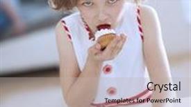  Presentation with cup cake - Presentation theme with young girl eating cup cake background and a light gray colored foreground