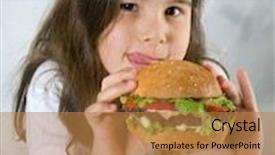  Presentation with hamburger - Presentation consisting of fast food - young girl eating hamburger happily background and a gold colored foreground