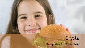  Presentation with hamburger - Beautiful presentation design featuring young girl eating hamburger happily backdrop and a gold colored foreground