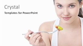  Presentation with salad - Audience pleasing theme consisting of young-girl-eating-salad-isolated backdrop and a white colored foreground