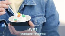  Presentation with ice cream - Presentation theme consisting of young girl eating tasty yogurt background and a ocean colored foreground