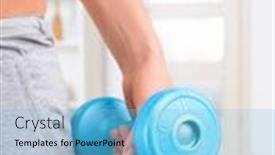  Presentation with exercises - Beautiful PPT theme featuring young-girl-exercises-with-dumbbells backdrop and a light blue colored foreground