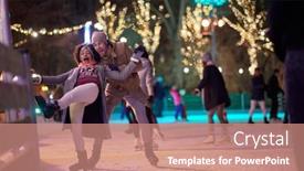  Presentation with ice rink - Colorful presentation design enhanced with young-girl-falling-down backdrop and a coral colored foreground