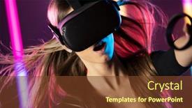  Presentation with augmented reality - PPT layouts having young-girl-getting-experience-vr background and a tawny brown colored foreground