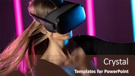  Presentation with augmented reality - Cool new PPT layouts with young-girl-getting-experience-vr backdrop and a tawny brown colored foreground