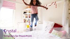  Presentation with young athletes box jumping - PPT theme enhanced with young girl having fun jumping background and a sky blue colored foreground