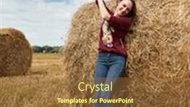  Presentation with hay field - Colorful slide set enhanced with young girl having fun in the field mowed hay wrapped in a haystack backdrop and a tawny brown colored foreground