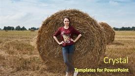  Presentation with hay field - Cool new slides with young girl having fun in the field mowed hay wrapped in a haystack backdrop and a tawny brown colored foreground
