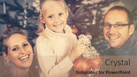  Presentation with helping hand - Audience pleasing slide deck consisting of young girl helping her family decorating the christmas tree holding baubles in hand backdrop and a coral colored foreground