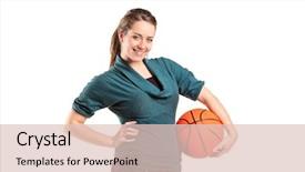  Presentation with basketball referee holding a basketball - Slides with young girl holding a basketball background and a  colored foreground