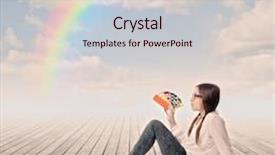  Presentation with sky rainbow - Colorful theme enhanced with young girl holding a palette on a wharf with rainbow in the sky backdrop and a lemonade colored foreground