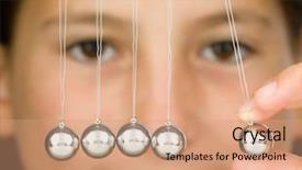  Presentation with happy young student girl holding - PPT theme enhanced with young girl holding a pendulum background and a coral colored foreground