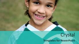  Presentation with soccer formation - Theme with young girl holding a soccer background and a teal colored foreground