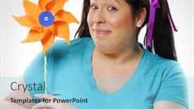  Presentation with windmill - Beautiful PPT layouts featuring young girl holding an orange toy windmill woman holding an orange mill backdrop and a light blue colored foreground