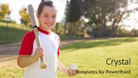  Presentation with baseball - Colorful slide deck enhanced with young girl holding baseball backdrop and a yellow colored foreground