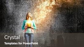  Presentation with fume - Cool new presentation theme with young girl holding bucket with flying out fume backdrop and a dark gray colored foreground