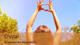  Presentation with hands heart - Amazing theme having young girl holding hands backdrop and a gold colored foreground