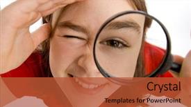  Presentation with magnifying glass - Presentation theme enhanced with young girl holding magnifying glass background and a red colored foreground