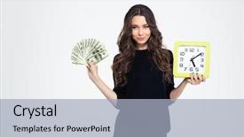  Presentation with happy young student girl holding - Amazing presentation theme having young girl holding wall clock backdrop and a light blue colored foreground