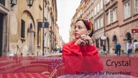  Presentation with cafe - Slide deck enhanced with young girl in a cafe background and a  colored foreground