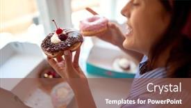  Presentation with sweet pastry - PPT layouts enhanced with young-girl-in-a-pleasant background and a tawny brown colored foreground