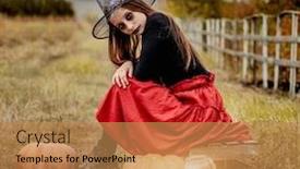  Presentation with costume - Colorful PPT theme enhanced with young-girl-in-halloween-makeup backdrop and a coral colored foreground