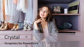  Presentation with shoes - PPT theme enhanced with young girl in her closet background and a light gray colored foreground