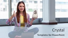  Presentation with demographic millennials business concept - Slide deck enhanced with young girl in online business background and a light blue colored foreground