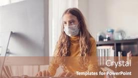  Presentation with distance learning - Amazing slide set having young-girl-in-quarantine-coronavirus backdrop and a coral colored foreground