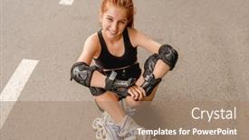  Presentation with bicycle - Colorful presentation design enhanced with young-girl-in-rollerblades backdrop and a coral colored foreground
