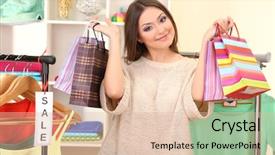  Presentation with clothing wooden clothes hanger object - Audience pleasing PPT theme consisting of young girl in shop buying backdrop and a lemonade colored foreground