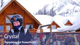  Presentation with snowball - Cool new PPT theme with young girl in ski gear backdrop and a ocean colored foreground