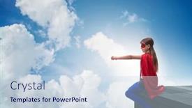  Presentation with costume - Audience pleasing slide set consisting of young-girl-in-superhero-costume backdrop and a sky blue colored foreground