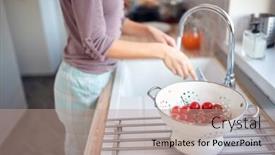  Presentation with cherry - Slide set featuring young-girl-in-the-kitchen background and a coral colored foreground