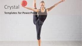  Presentation with gymnastics - PPT layouts with young girl is engaged in art gymnastics on grey background and a soft green colored foreground