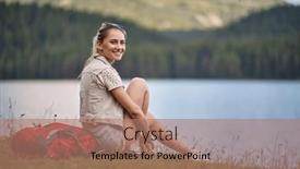  Presentation with hiking - Presentation theme consisting of young-girl-is-sitting-beside background and a coral colored foreground