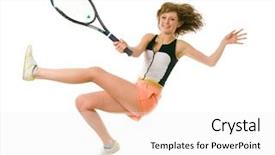  Presentation with tennis - Presentation theme featuring young girl jump when playing tennis isolated on white background and a white colored foreground