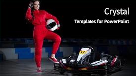  Presentation with racing - Cool new presentation theme with young girl karting racer isolated backdrop and a black colored foreground