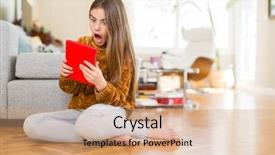  Presentation with cheerful stylish city girl using - Presentation theme enhanced with young girl kid using digital background and a coral colored foreground