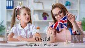  Presentation with english teacher - Slides with young girl learning english background and a coral colored foreground
