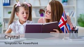 Presentation with english teacher - PPT theme having young girl learning english background and a light blue colored foreground