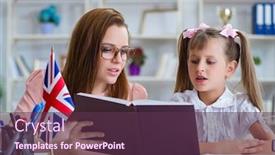  Presentation with english teacher - Theme featuring young-girl-learning-english background and a tawny brown colored foreground
