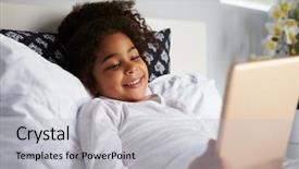  Presentation with smiling little girl - Cool new presentation with young girl lies in bed backdrop and a light gray colored foreground