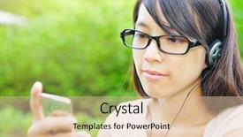  Presentation with asian music - Slides with young girl listening music background and a  colored foreground