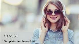  Presentation with music - Audience pleasing PPT theme consisting of young-girl-listening-to-music backdrop and a light blue colored foreground