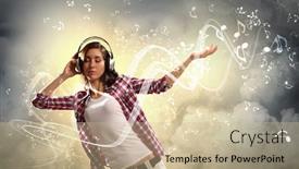  Presentation with music - PPT theme having young-girl-listens-to-music background and a soft green colored foreground