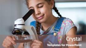  Presentation with microscope - Beautiful slides featuring microscopio - young girl looking through microscope backdrop and a coral colored foreground