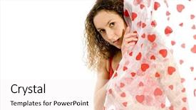  Presentation with curtains - Theme featuring young girl loving behind the valentine curtains background and a sky blue colored foreground